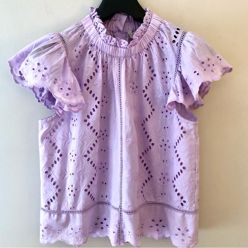 Lavender Eyelet Ruffle Sleeve Women's Top